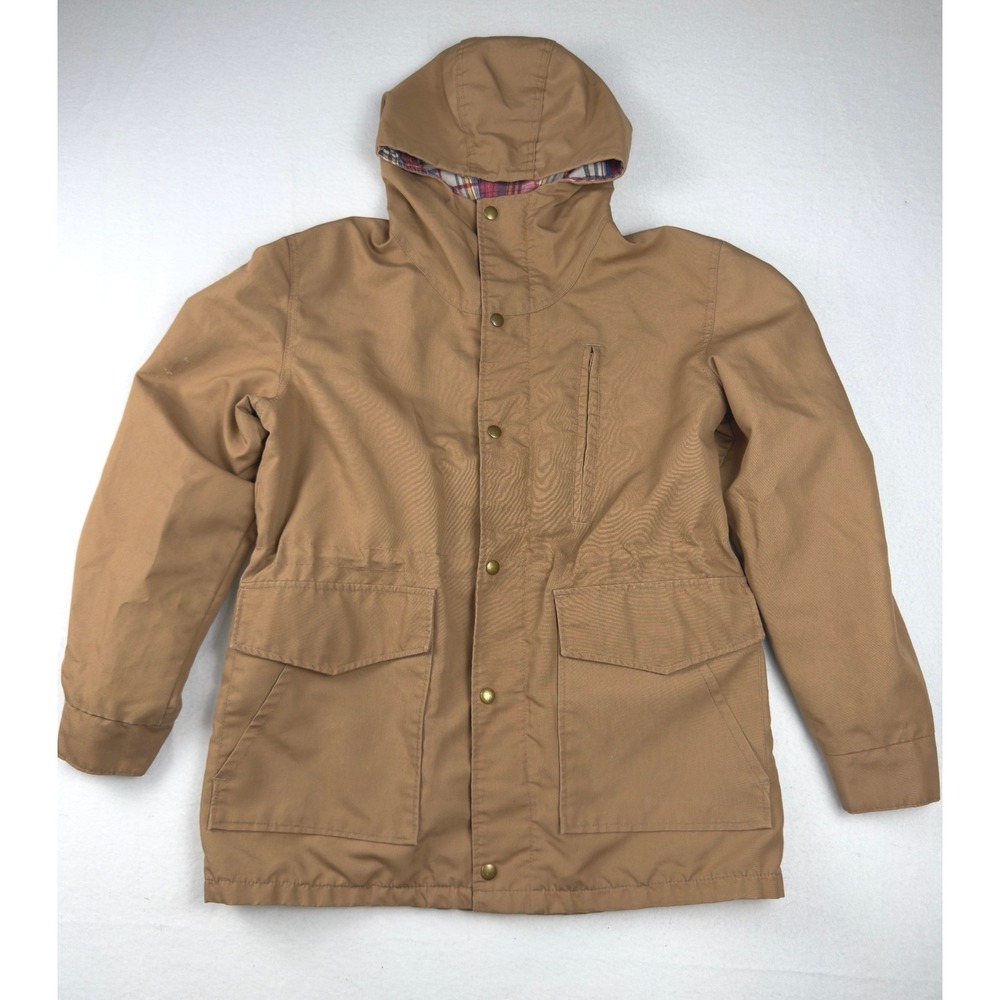 Vintage Trailmaster Tan Canvas Plaid Lined Mountain Parka Hooded Jacket Medium